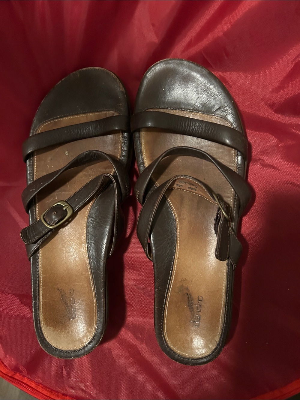 Dansko Women's Brown Leather Slide Sandals with Buckle